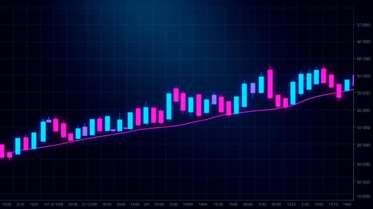 Dark trading chart with cyan and magenta candlesticks showing the ICT Power of Three accumulation manipulation distribution pattern