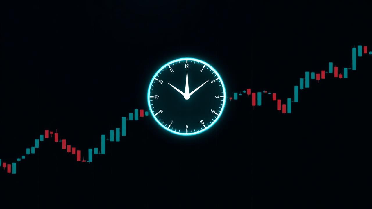 Dark trading chart with a cyan glowing clock highlighting a one-hour institutional Silver Bullet entry window over candlestick price action
